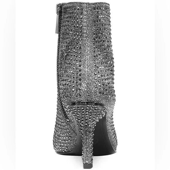 Michael Khors Woman’s 5 1/2 Silver Mesh Chain 3” Heel Ankle Boots With Side Zip - Picture 5 of 8